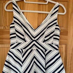 Maeve Anthropologie Navy Cream Striped Peplum Top Size Small